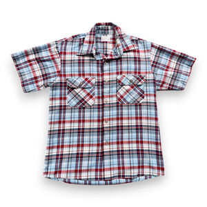 Vintage Big Mac Shirt Adult MEDIUM Blue Red Plaid Camp Collar Workwear 70s